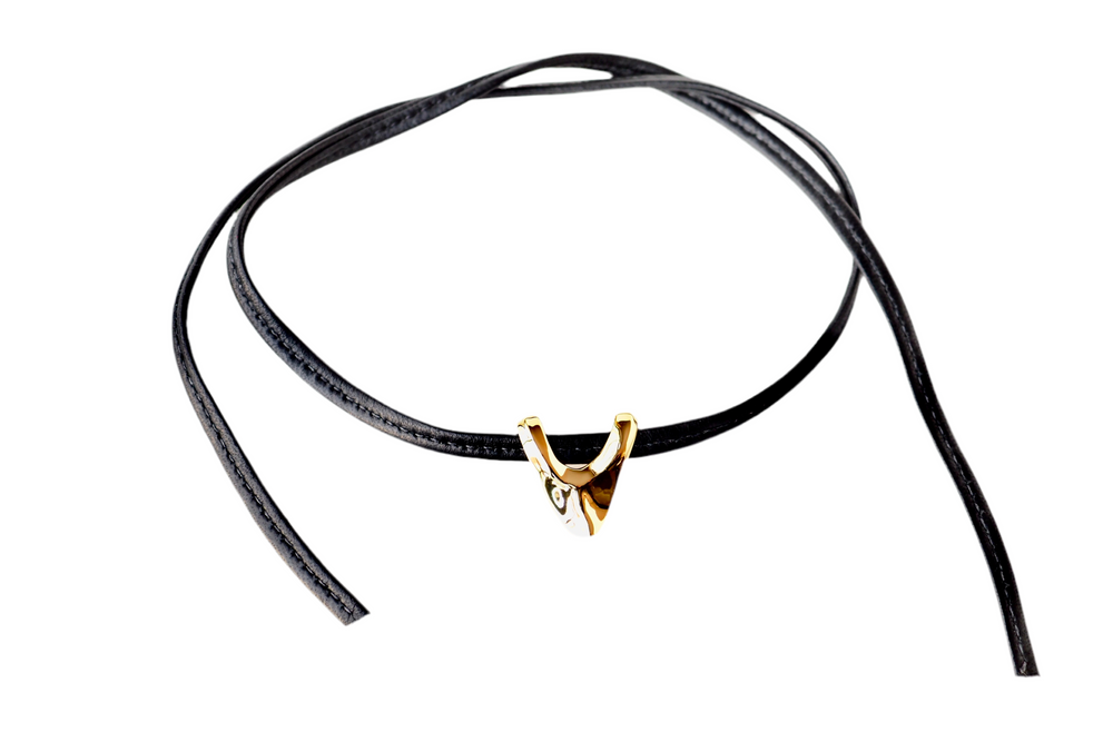 IMAGINE Arrow Pendant on Leather Cord Gold